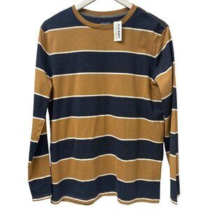 OLD NAVY Striped Tee Boys XXL / 18  Navy Brown Crew Neck Long Sleeve NWT